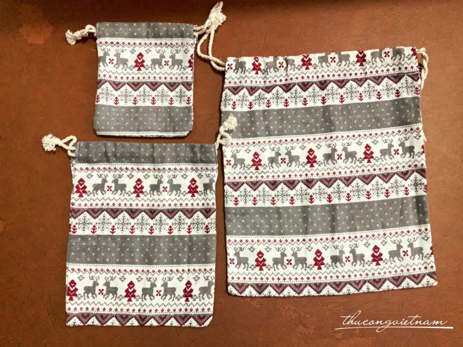 Set 3 túi rút vải bố - Noel tuần lộc xám